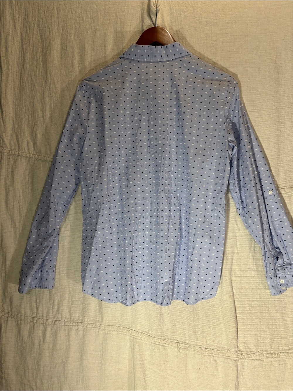 Talbots Blue White Striped Polka Dot Button-Down Shirt Blouse Medium 100%Cotton - Picture 7 of 8